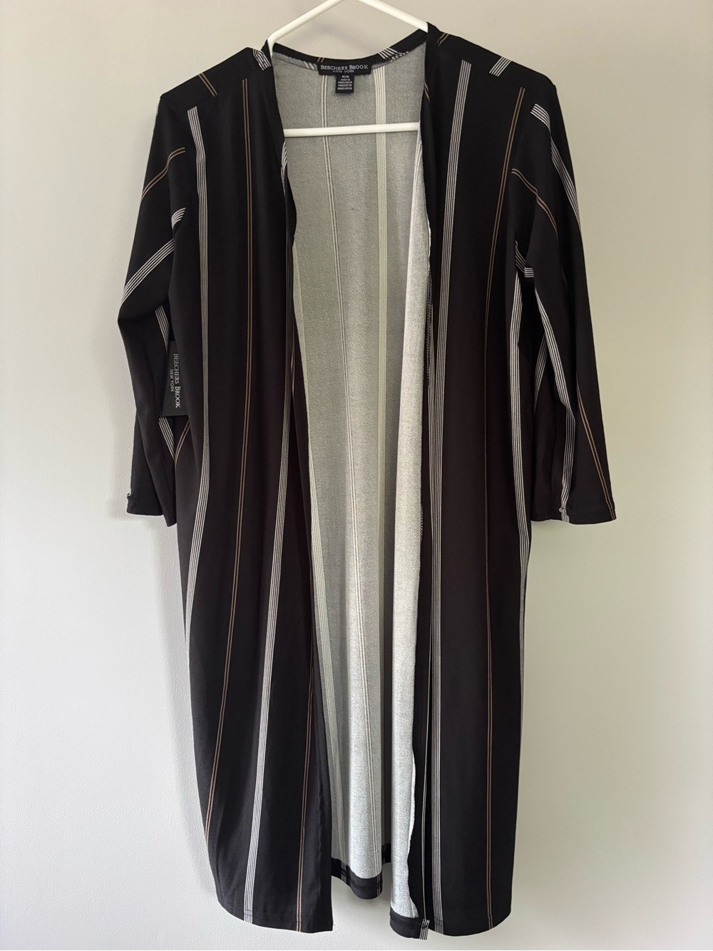 Beecher Brook Black Striped Long Open Front Coverup